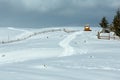 Winter morning mountain rural snow covered path Royalty Free Stock Photo