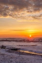 Winter morning with the sun on the horizon Royalty Free Stock Photo