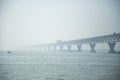Winter morning thick fog Padma bridge view in the Padma river Royalty Free Stock Photo