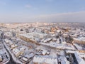 Winter morning view of the old historical part of the city of Lutsk. Aerial view Royalty Free Stock Photo