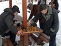 Winter 2016, Moscow, Russia. Elderly people playing chess outdoors