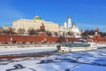 Winter Moscow, travel by boat on the frozen Moscow river Royalty Free Stock Photo
