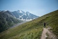 The trail on Mount Cheget in the direction of the glacier `Seven`