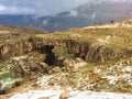 Winter in Mount Lebanon. View of kfardebiane natural bridge with mountains in background  snowy natural  landscape Royalty Free Stock Photo