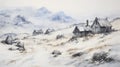 Winter Mountain Cottages: Post-apocalyptic Australian Landscape Sketch