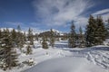 Winter mountain forest landscape on a sunny day in Austria Royalty Free Stock Photo