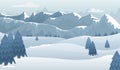 Winter mountain landscape in blue tones. Flat vector illustration