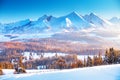 Winter Mountain Landscape. Clear Blue Sky Over Snowy Mountain Peaks In A Frosty Morning. Winter Sunrise In The Mountains.