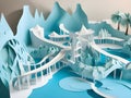 winter mountain landscape. 3d rendering, paper cut, Ai Generated