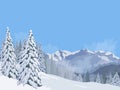 Winter mountain landscape fir snow vacation vacations background blue sky Royalty Free Stock Photo