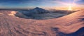 Winter mountain landscape with fog in the Giant Mountains on the Polish and Czech border - Karkonosze National Park. Royalty Free Stock Photo