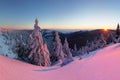 Winter mountain landscape with fog in the Giant Mountains on the Polish and Czech border - Karkonosze National Park. Royalty Free Stock Photo