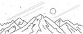 Winter Mountain landscape Hand Drawn, outdoor Alps panorama snow sports ski Hotel Holiday travel, Hand Drawn
