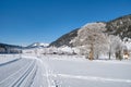 Winter mountain landscape with groomed ski trails. Leogang, Tirol, Alps, Austria Royalty Free Stock Photo