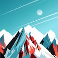 Winter Mountain landscape Hand Drawn, outdoor Alps panorama snow sports ski Hotel Holiday travel, Hand Drawn