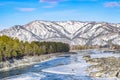 Winter mountain landscape with an ice frozen river Royalty Free Stock Photo