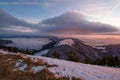 Winter mountain landscape in Mala Fatra at winter from on hill peek Stoh peak at sunrise Royalty Free Stock Photo