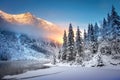 Winter Mountain landscape of Morskie oko in Tatra national park at sunrise Royalty Free Stock Photo