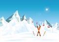 Winter mountain landscape with pair of skis Royalty Free Stock Photo