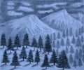 WINTER LANDSCAPE PENCIL AND CHARCOAL DRAWING