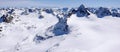 Winter mountain landscape in the Silvretta mountain range in the Swiss Alps with famous Piz Buin mountain peak in the center Royalty Free Stock Photo