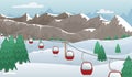 Winter mountain landscape with ski lifts on the slope. Ski resort. Flat vector illustration