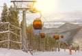 Winter mountain landscape, ski resort funicular view, cable car Royalty Free Stock Photo