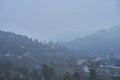 Winter mountain landscape. Small town between mountains. A cloud hangs over the city Royalty Free Stock Photo