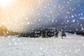 Winter mountain landscape with snow covered pine trees and low c Royalty Free Stock Photo