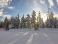 Winter mountain landscape at sunset