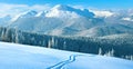 Winter mountain panorama with ski track Royalty Free Stock Photo