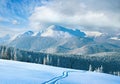 Winter mountain panorama with ski track Royalty Free Stock Photo