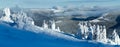 Winter mountain panorama with snowy trees Royalty Free Stock Photo