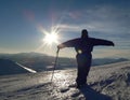 Winter mountain and people silhouette Royalty Free Stock Photo