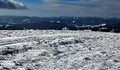 Winter mountain ranges panorama during snowshoeing in Fischbacher Alpen