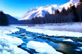 winter mountain river landscape. Ai Royalty Free Stock Photo