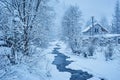 Winter mountain river after the snowfall Royalty Free Stock Photo