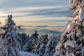 Winter mountain scenery bellow Velka Raca hill in Kysucke Beskydy mountains in Slovakia