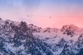 Snow mountains at sunset, Chamonix, France