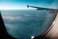 A winter mountain view from plane window