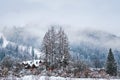 Winter mountain village landscape with snow Royalty Free Stock Photo