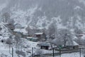 Winter mountain village landscape with snow and houses. Beautiful nature of Azerbaijan. Gabala - Duruja