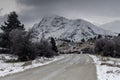 Country road in the highlands Greece, Peloponnese on a winter, snowy day Royalty Free Stock Photo