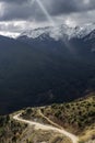 Country road in the highlands Greece, Peloponnese on a winter, snowy day Royalty Free Stock Photo