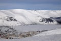 Winter mountains with frozen lake in Russia , Khibiny (Hibiny), Kola Peninsula Royalty Free Stock Photo