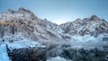 Winter mountains. High Tatra Morskie Oko lake, Poland. Scenic winter landscape of rocky mountain range covered snow Royalty Free Stock Photo