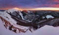 Winter mountains landscape at sunrise, panorama