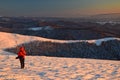 Winter mountains landscape on sunset light