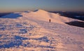 Winter mountains landscape on sunset light