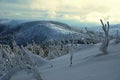 Winter mountains panorama in Beskid Slaski